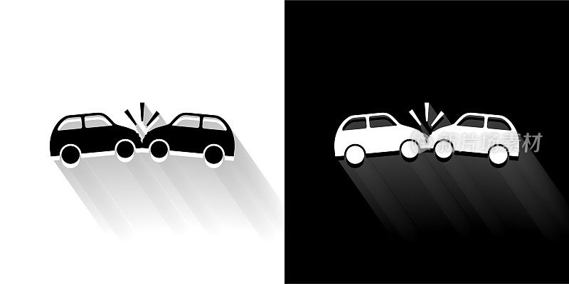 汽车碰撞黑色和白色图标与长影子