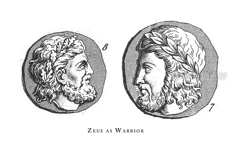 希腊和罗马神话中的传说场景和人物雕刻古董插图，出版于1851年