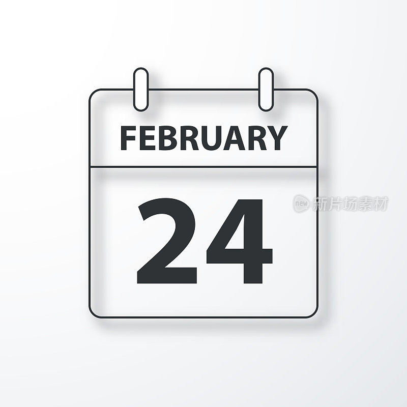 2月24日-每日日历-黑色轮廓与阴影在白色的背景