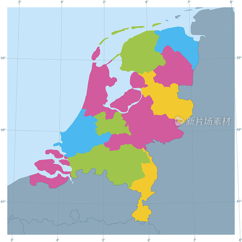 荷兰矢量地图彩色行政区划