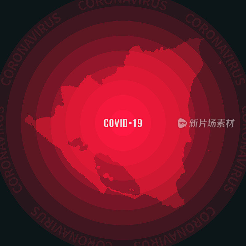 尼加拉瓜与COVID-19传播的地图。冠状病毒爆发