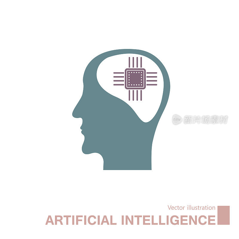 人工智能概念设计，大脑和CPU矢量图。