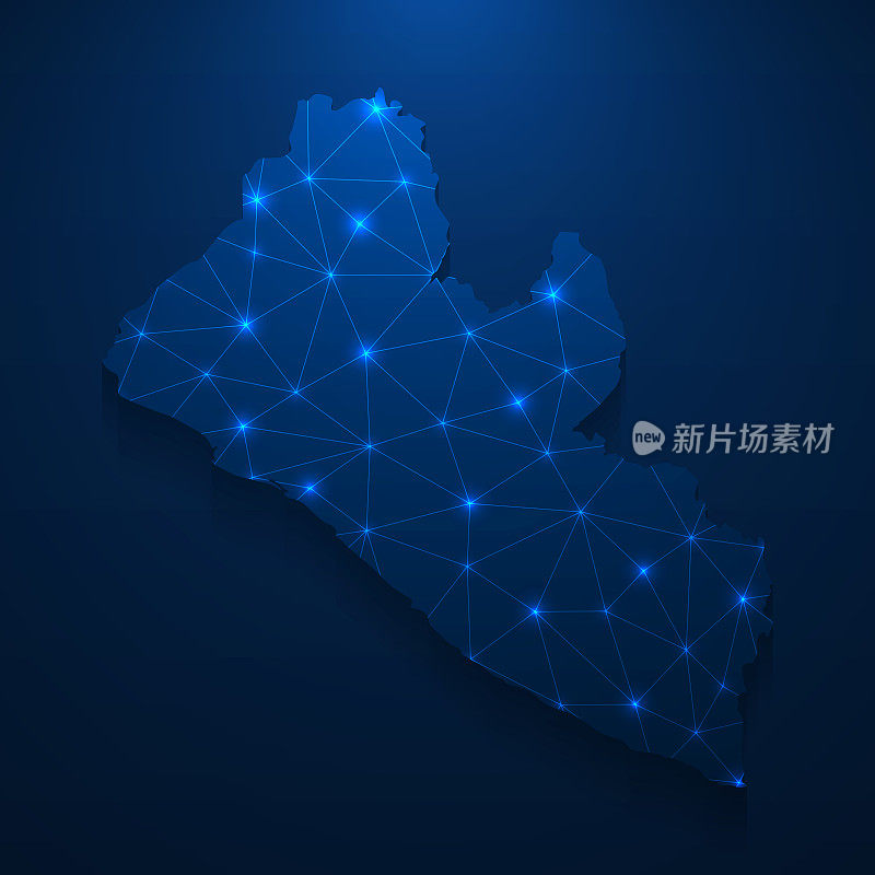 利比里亚地图网络-明亮的网格在深蓝色的背景