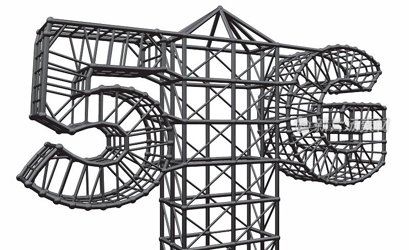 5G通信塔5G全球连接信息发射机。三维矢量图例