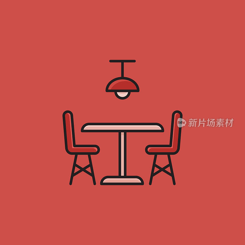 平面线设计风格餐桌图标，轮廓符号矢量插图