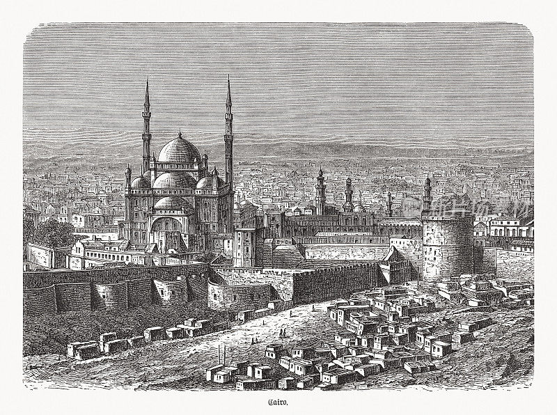 埃及开罗的历史观,木刻,出版于1893年