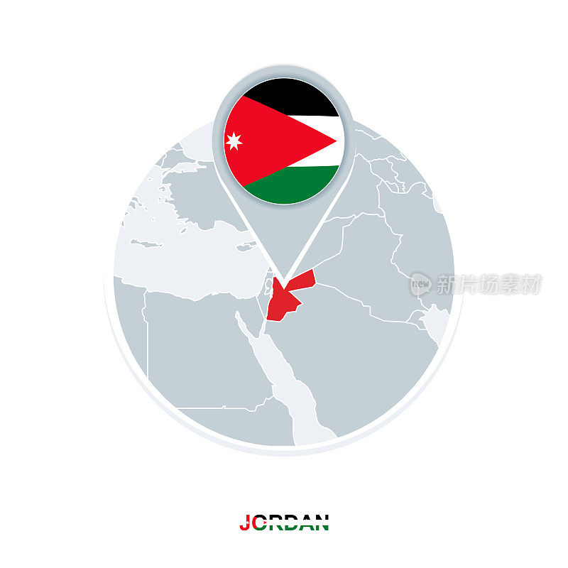 约旦地图和旗帜，矢量地图图标与突出的约旦
