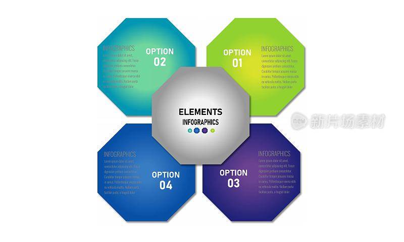 信息图表模板。步骤选项元素信息图模板的网站，UI应用程序，业务演示。