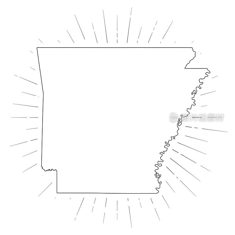 阿肯色州地图与阳光在白色的背景