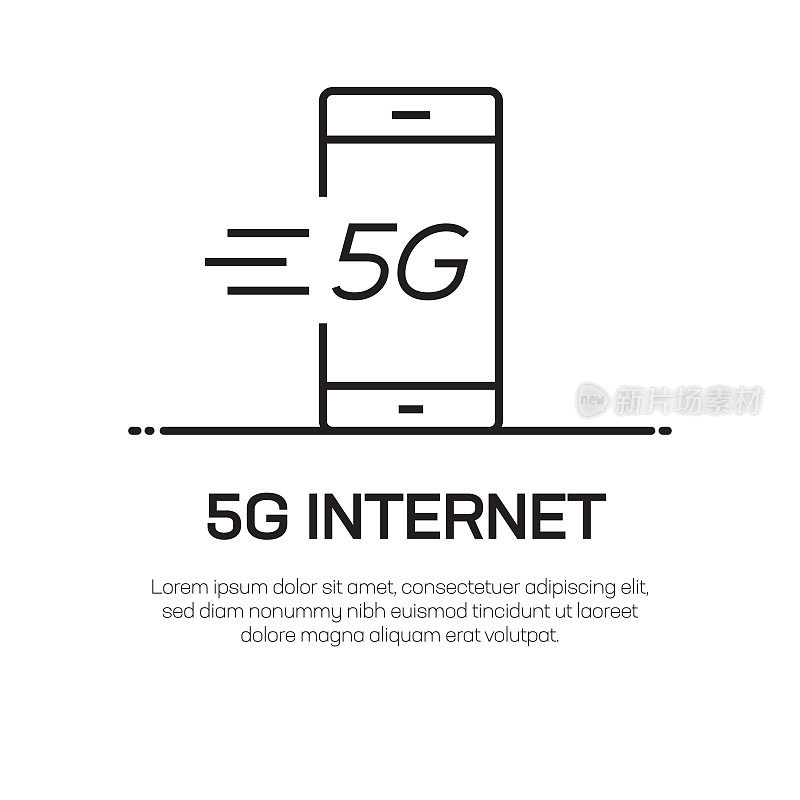 5G互联网矢量线图标-简单的细线图标，优质设计元素