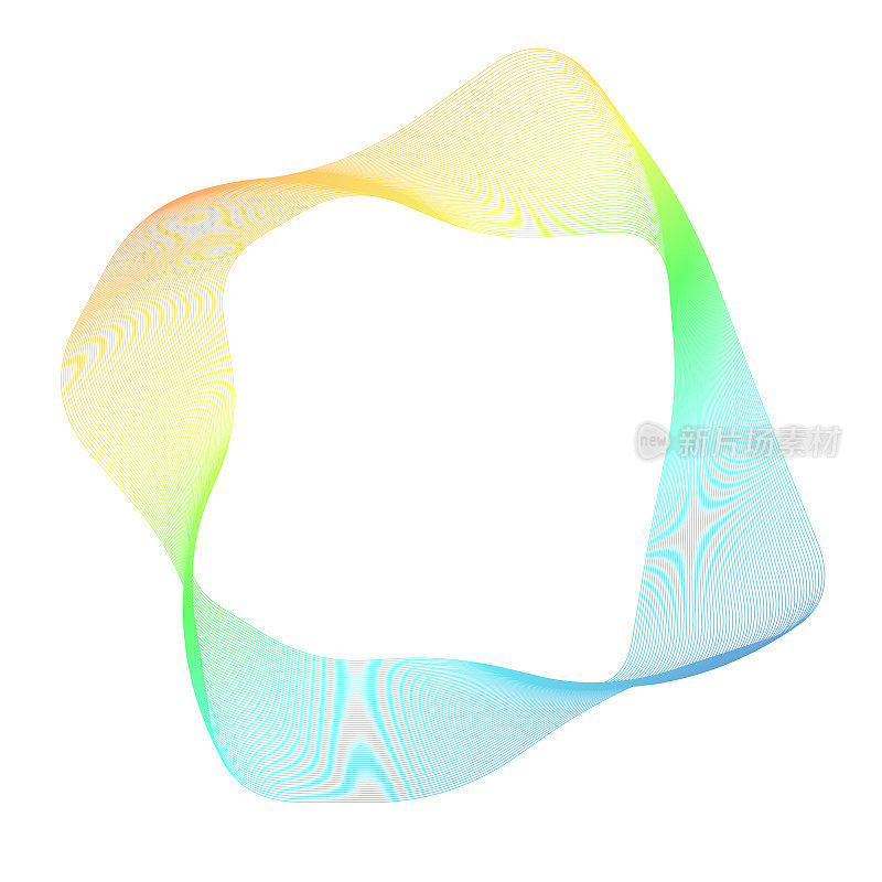 抽象的形状，扭曲的波浪图案由彩虹色的线