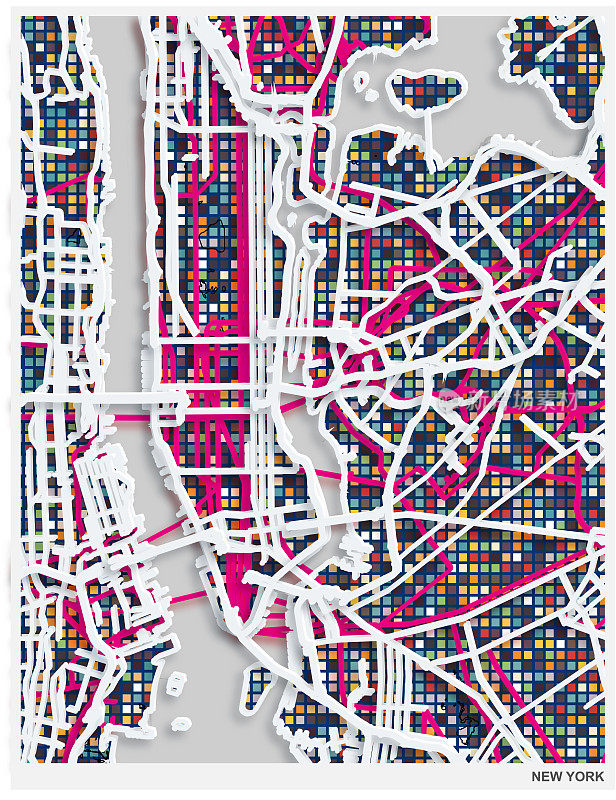 剪纸风格艺术插图地图，纽约市，美国