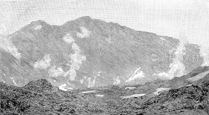 1889年4月，日本万代火山口全景