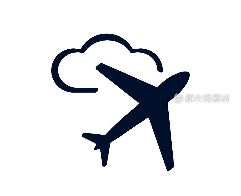 矢量插图，图标，飞机标志和云。