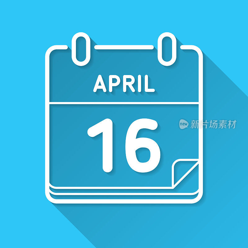 4月16日。蓝色背景上的图标-长阴影平面设计