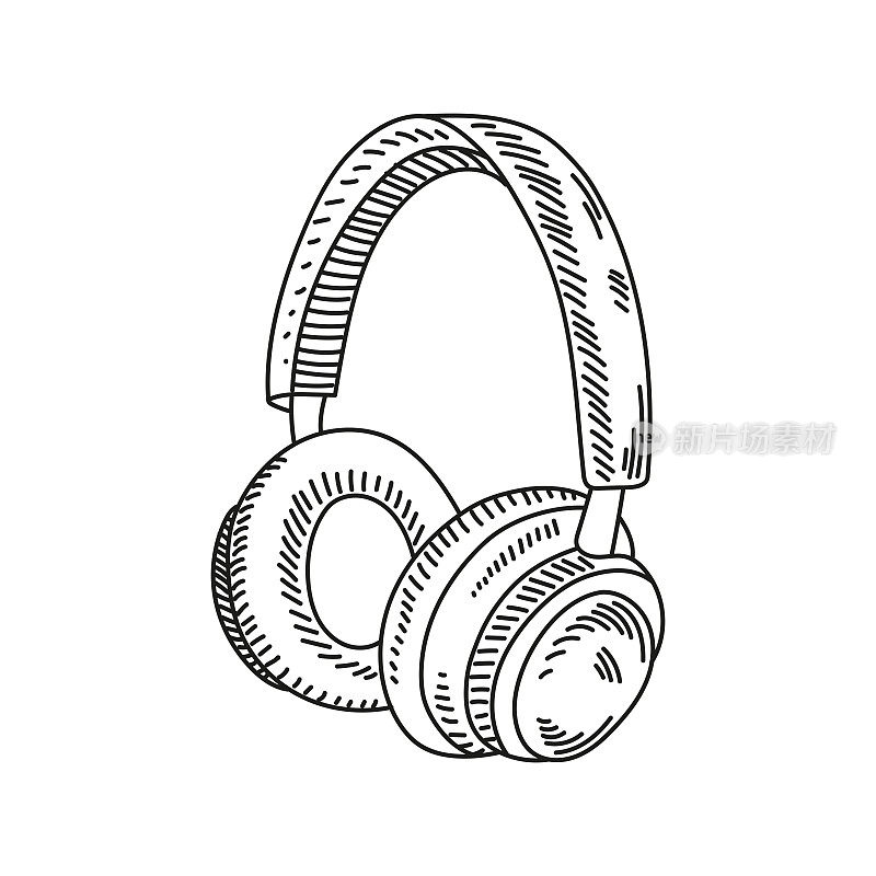耳机手绘草图图标,矢量插图