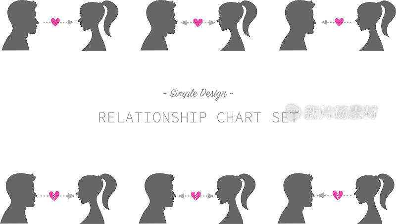 箭头代表浪漫关系和男人和女人的剪影集
