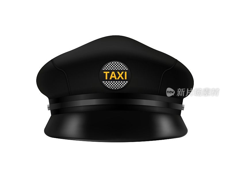 出租车司机限制了停车费。带有黄色出租车标志的黑色逼真司机帽