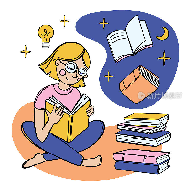 时间阅读教育女学生阅读书籍在家学习