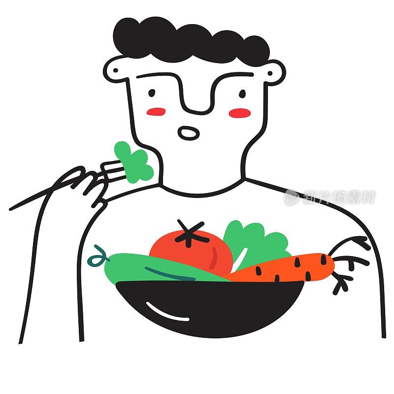 人们吃健康的食物。碗蔬菜。