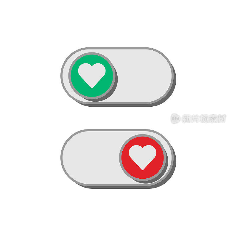 心形的绿色表示同意，红色表示不同意。按钮的决定。