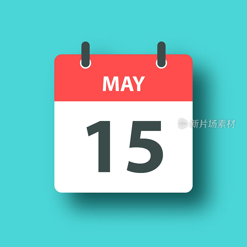 5月15日-每日日历图标在蓝色绿色背景与阴影