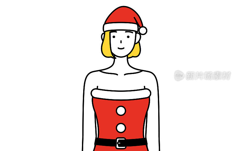 一个打扮成圣诞老人的女人的简单线条插画。