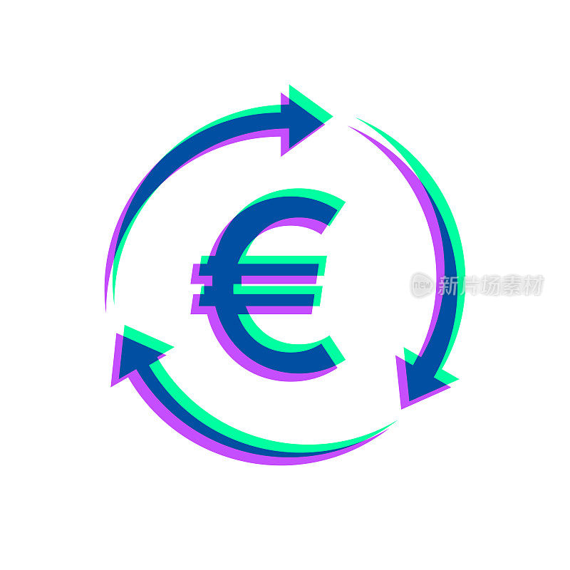 欧元重新加载。图标与两种颜色叠加在白色背景上