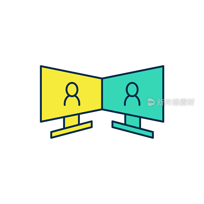 视频聊天会议图标孤立的白色背景。在线会议在家办公。远程项目管理。向量