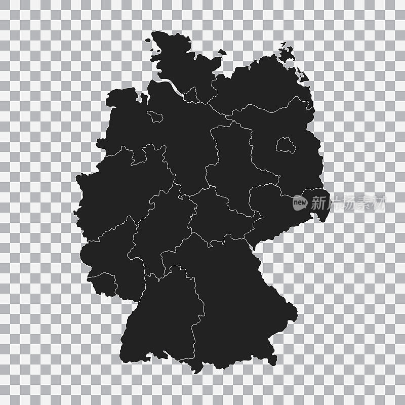 透明背景下孤立的德国政治地图。向量。