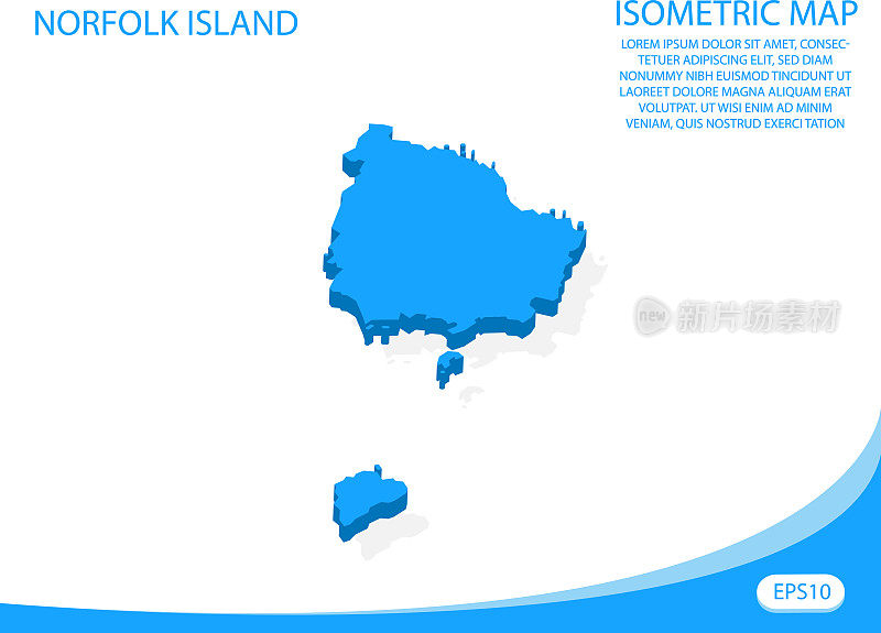 诺福克岛现代矢量等距蓝色地图。元素白色背景的概念图易于编辑和自定义。每股收益10