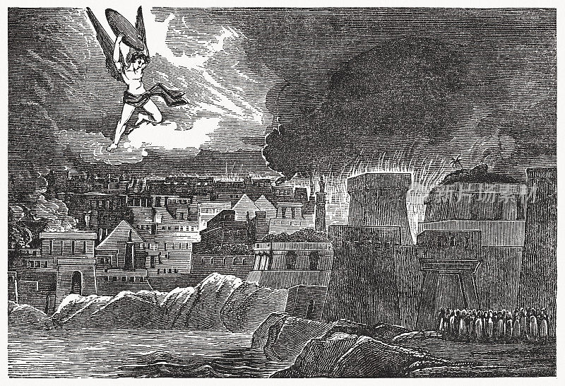 《巴比伦的毁灭》(《启示录》第18章)，木版，出版于1837年