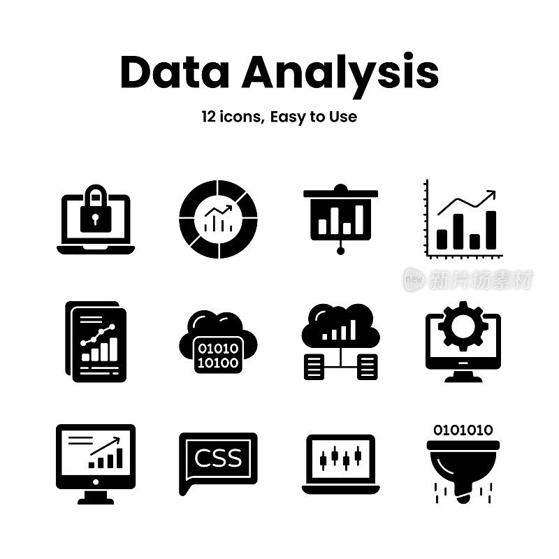 精心制作的数据分析和统计图标，下载这个高级矢量易于使用