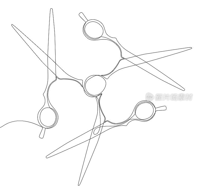 一条连续的剪刀线。细线插图矢量美发师工作工具，标志概念。轮廓画创意。