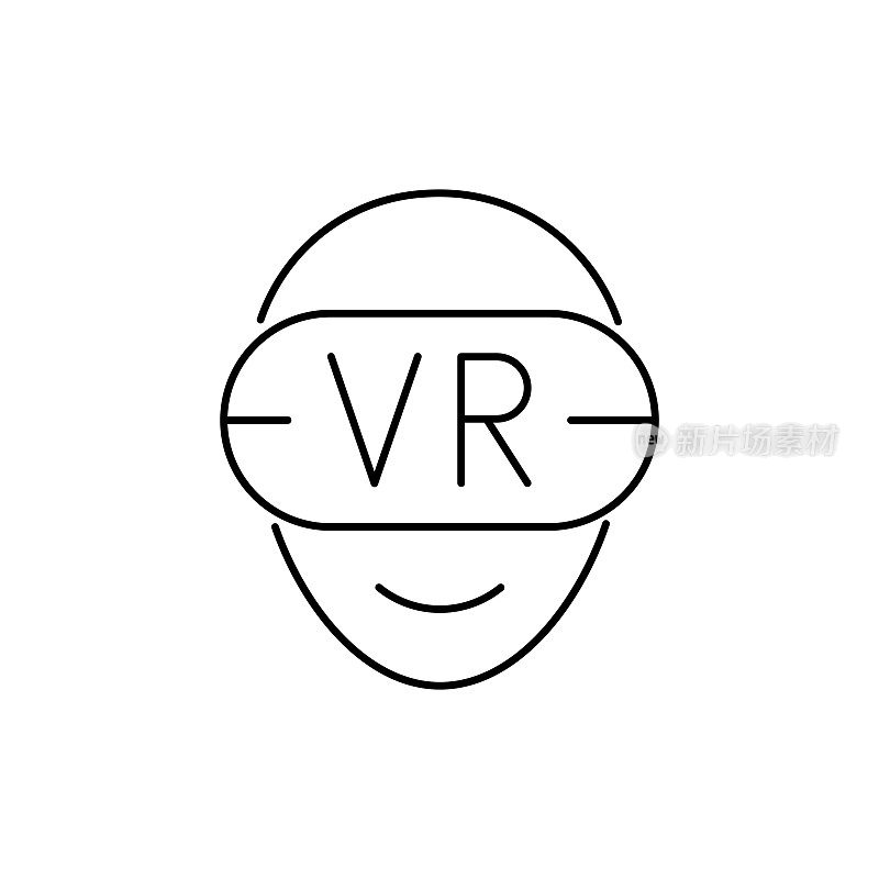 虚拟现实眼镜线图标。可编辑的中风