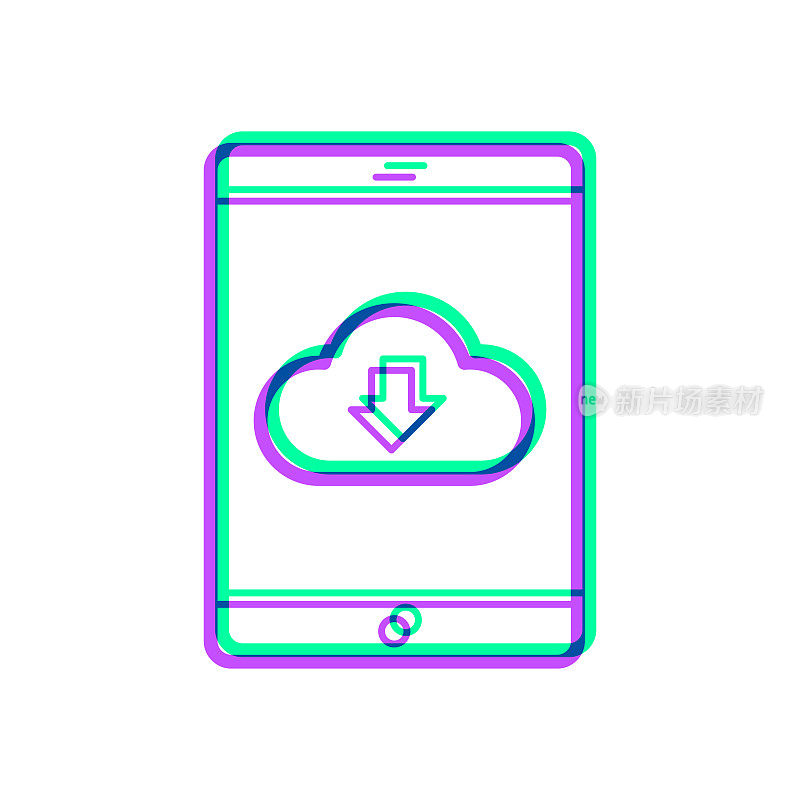 云下载到平板电脑。图标与两种颜色叠加在白色背景上