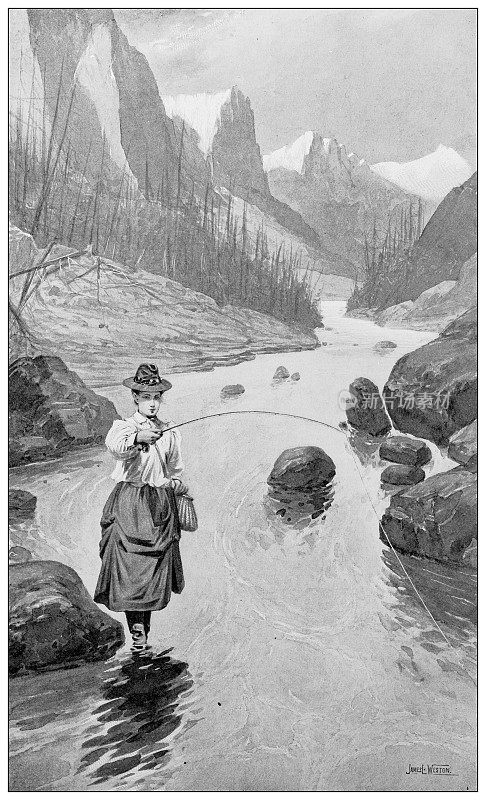 1897年的运动和消遣:妇女在淡水中钓鱼