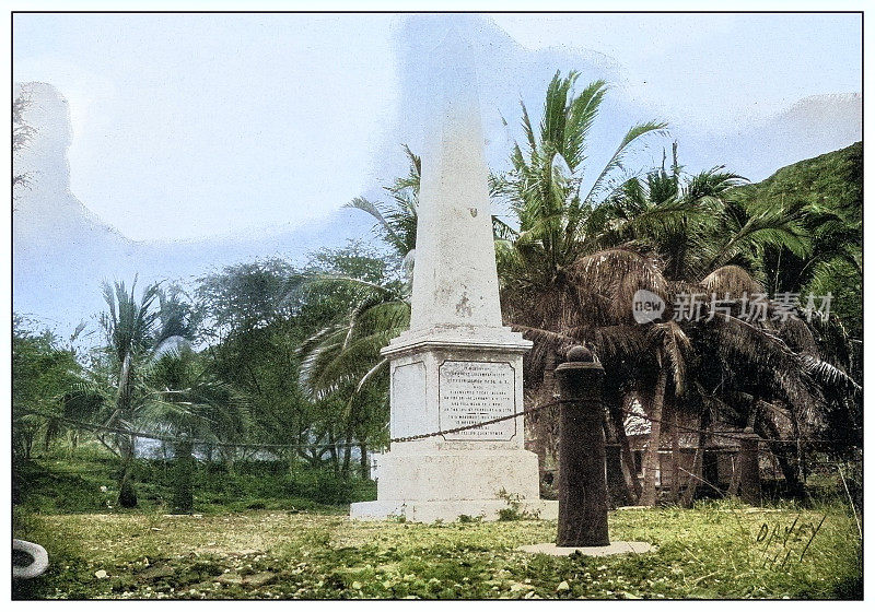古董黑白照片:夏威夷库克纪念碑