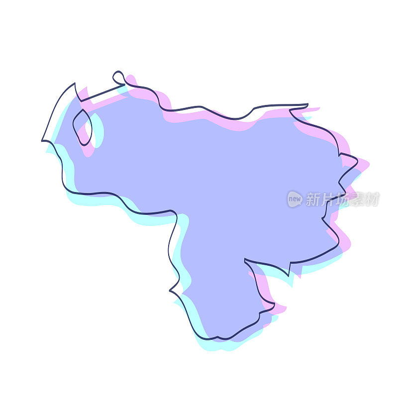 委内瑞拉地图手绘-紫色与黑色轮廓-时尚的设计