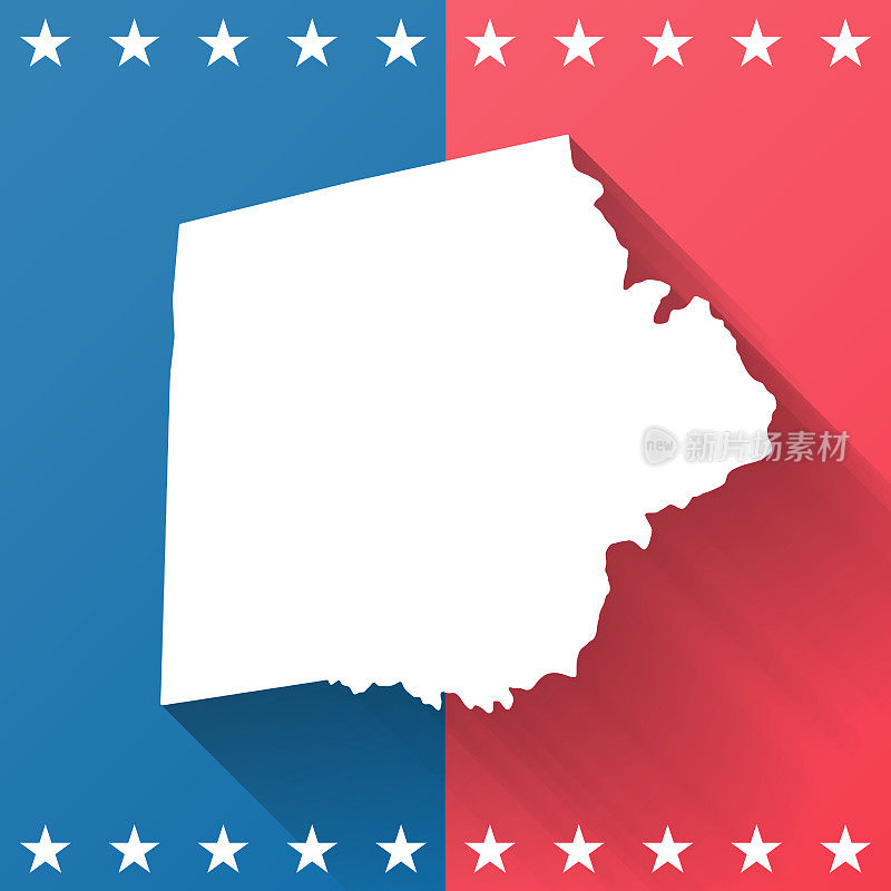 乔治亚州普特南县。地图在蓝色和红色的背景