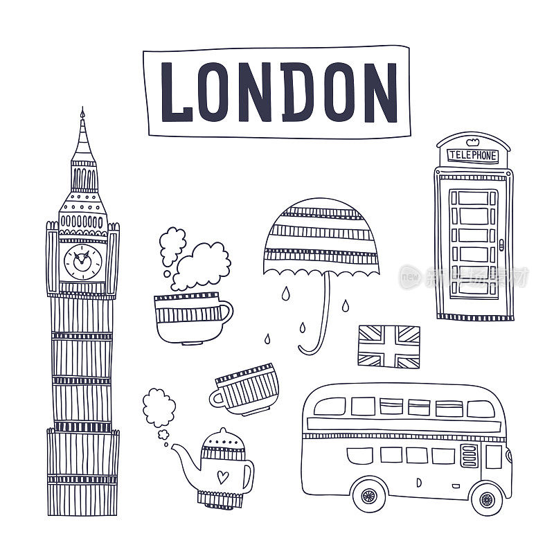 向量伦敦旅游景点和标志