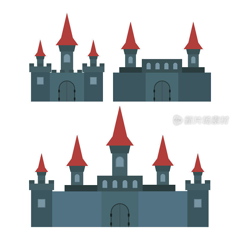 城堡和要塞的平面设计矢量图标
