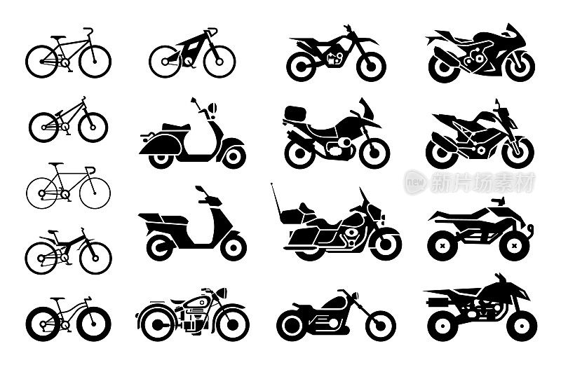 收集的摩托车和自行车图标。