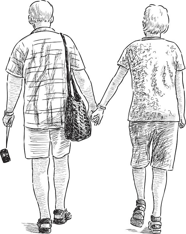 一对老年夫妇在散步