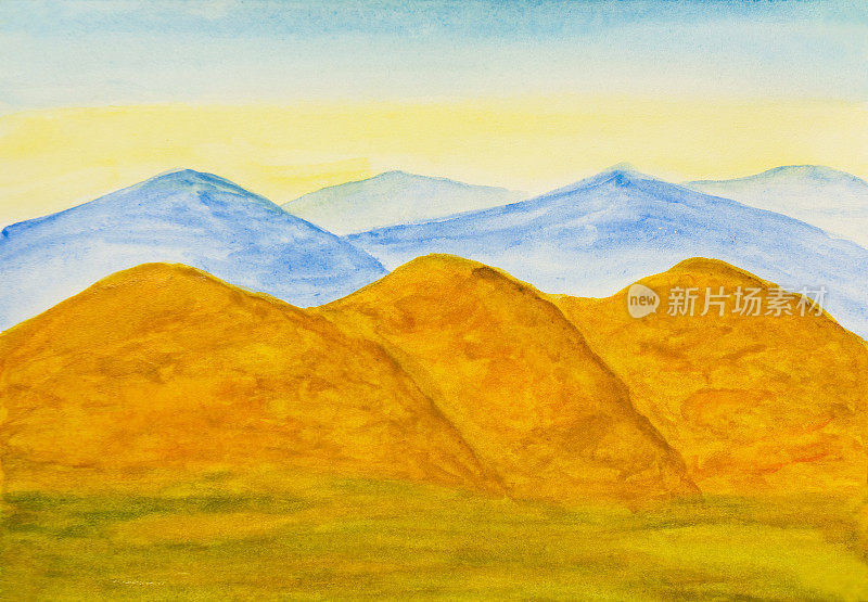 秋天的黄山，水彩画
