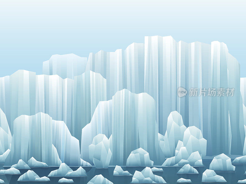 冰山和海洋的视差背景。矢量插图。