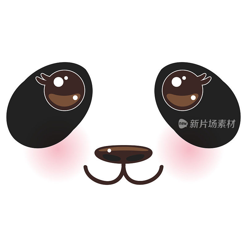 可爱的熊猫白色嘴巴，粉红色的脸颊和大黑眼睛在白色的背景。向量