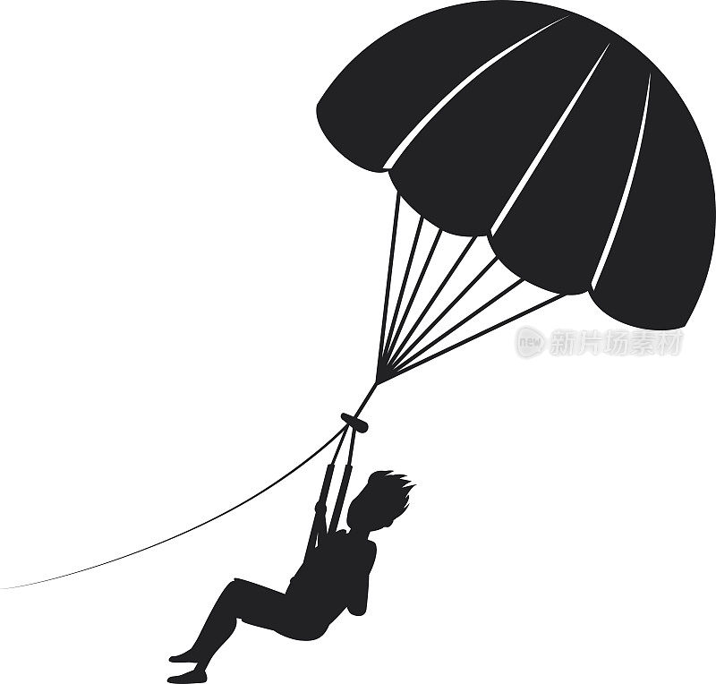 男子滑翔伞剪影矢量插图