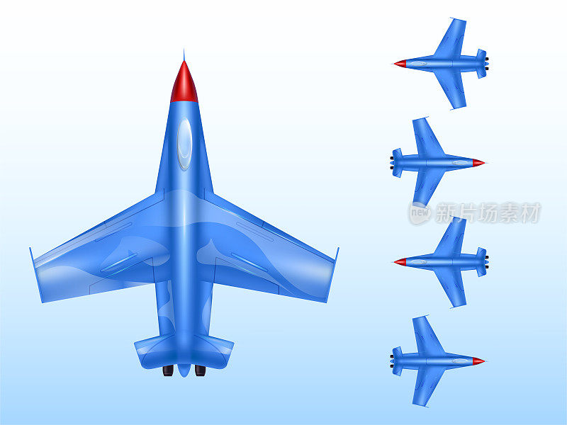 军用飞机矢量插图，战时航空和战斗机或超音速喷气式轰炸机的图标