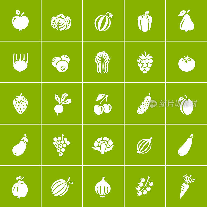 水果和蔬菜。有机食品图标设置。